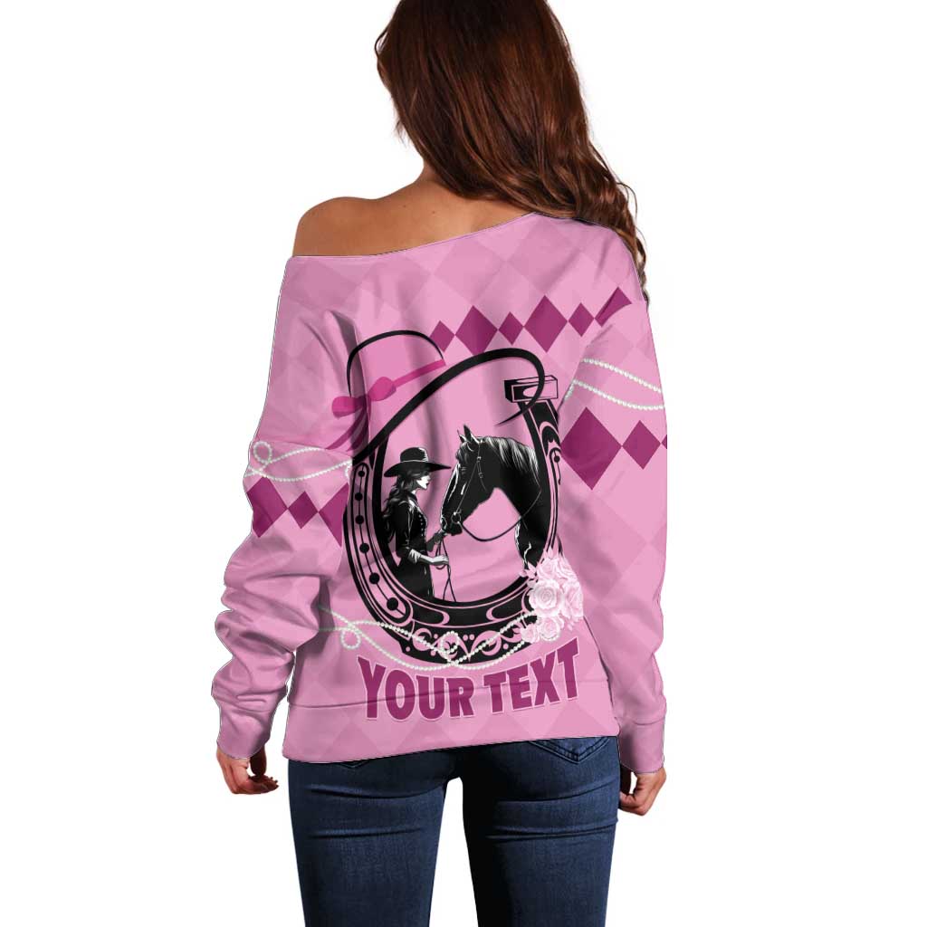 Personalized Kentucky Horse Racing Off Shoulder Sweater Beauty and The Horse Pink Version LT01