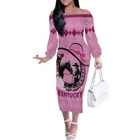 Personalized Kentucky Horse Racing Off The Shoulder Long Sleeve Dress Beauty and The Horse Pink Version LT01