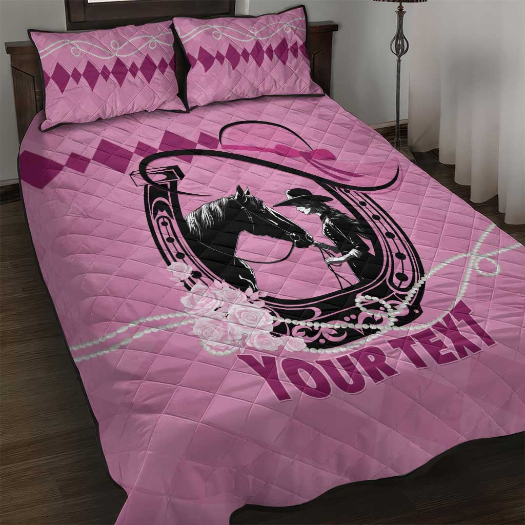 Personalized Kentucky Horse Racing Quilt Bed Set Beauty and The Horse Pink Version LT01