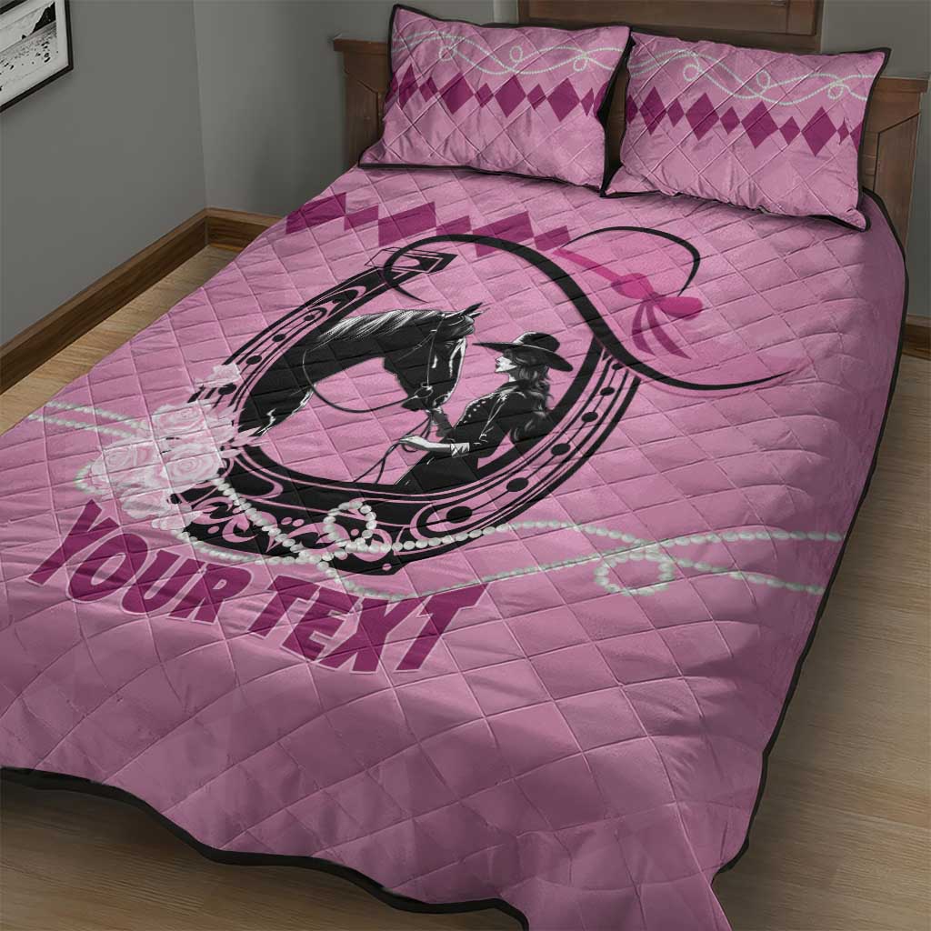 Personalized Kentucky Horse Racing Quilt Bed Set Beauty and The Horse Pink Version LT01