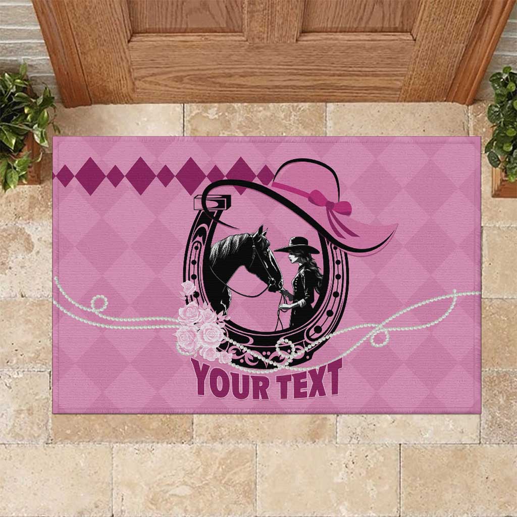Personalized Kentucky Horse Racing Rubber Doormat Beauty and The Horse Pink Version LT01
