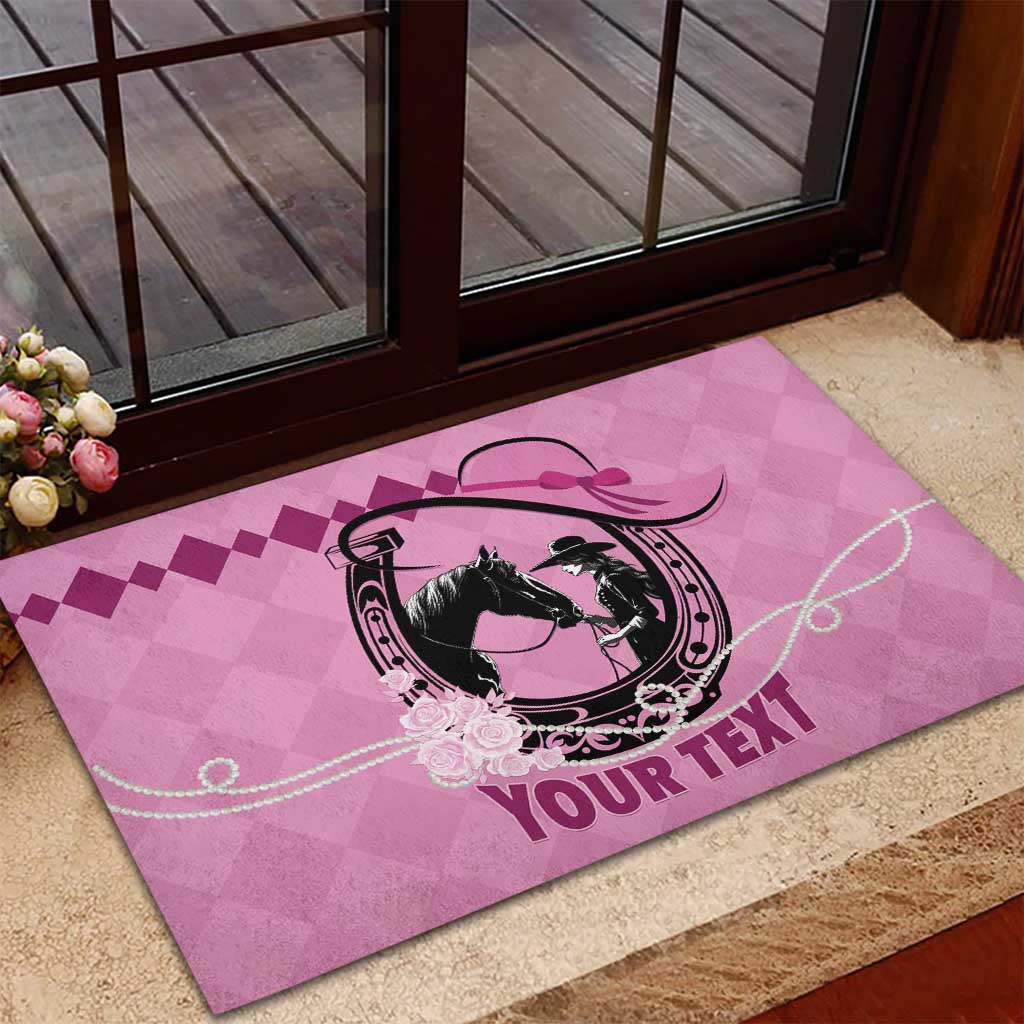 Personalized Kentucky Horse Racing Rubber Doormat Beauty and The Horse Pink Version LT01