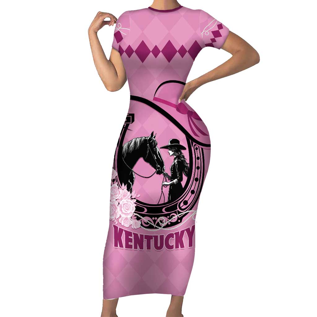 Personalized Kentucky Horse Racing Short Sleeve Bodycon Dress Beauty and The Horse Pink Version LT01