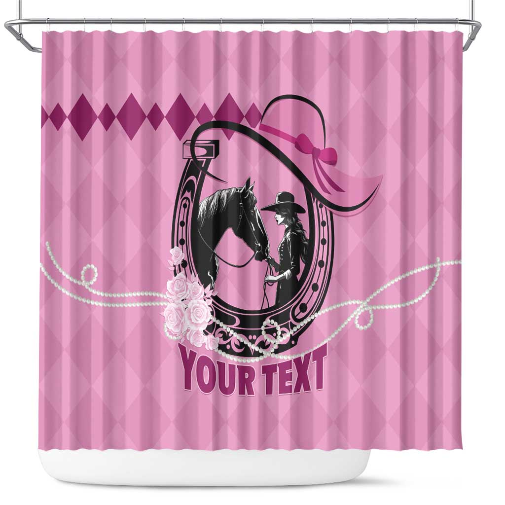 Personalized Kentucky Horse Racing Shower Curtain Beauty and The Horse Pink Version LT01