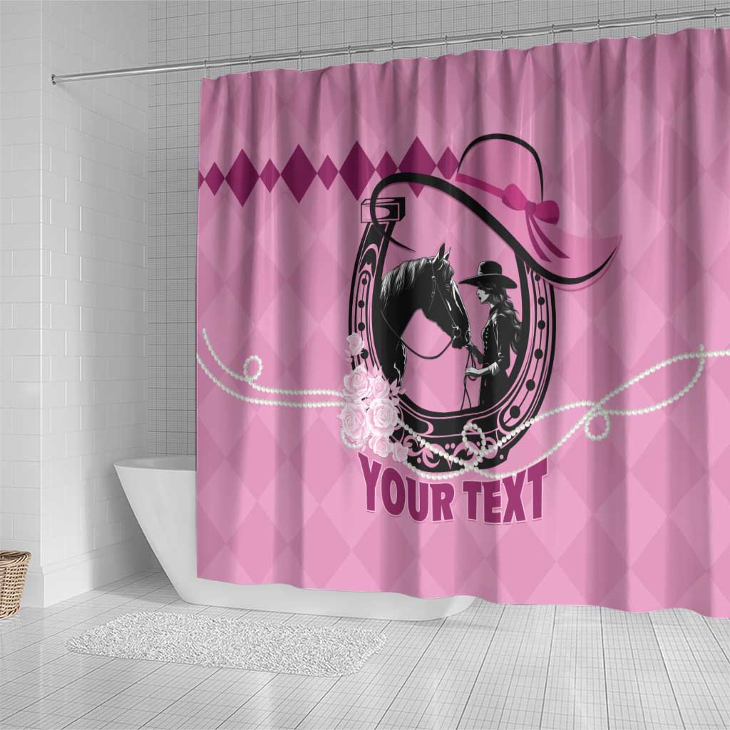 Personalized Kentucky Horse Racing Shower Curtain Beauty and The Horse Pink Version LT01