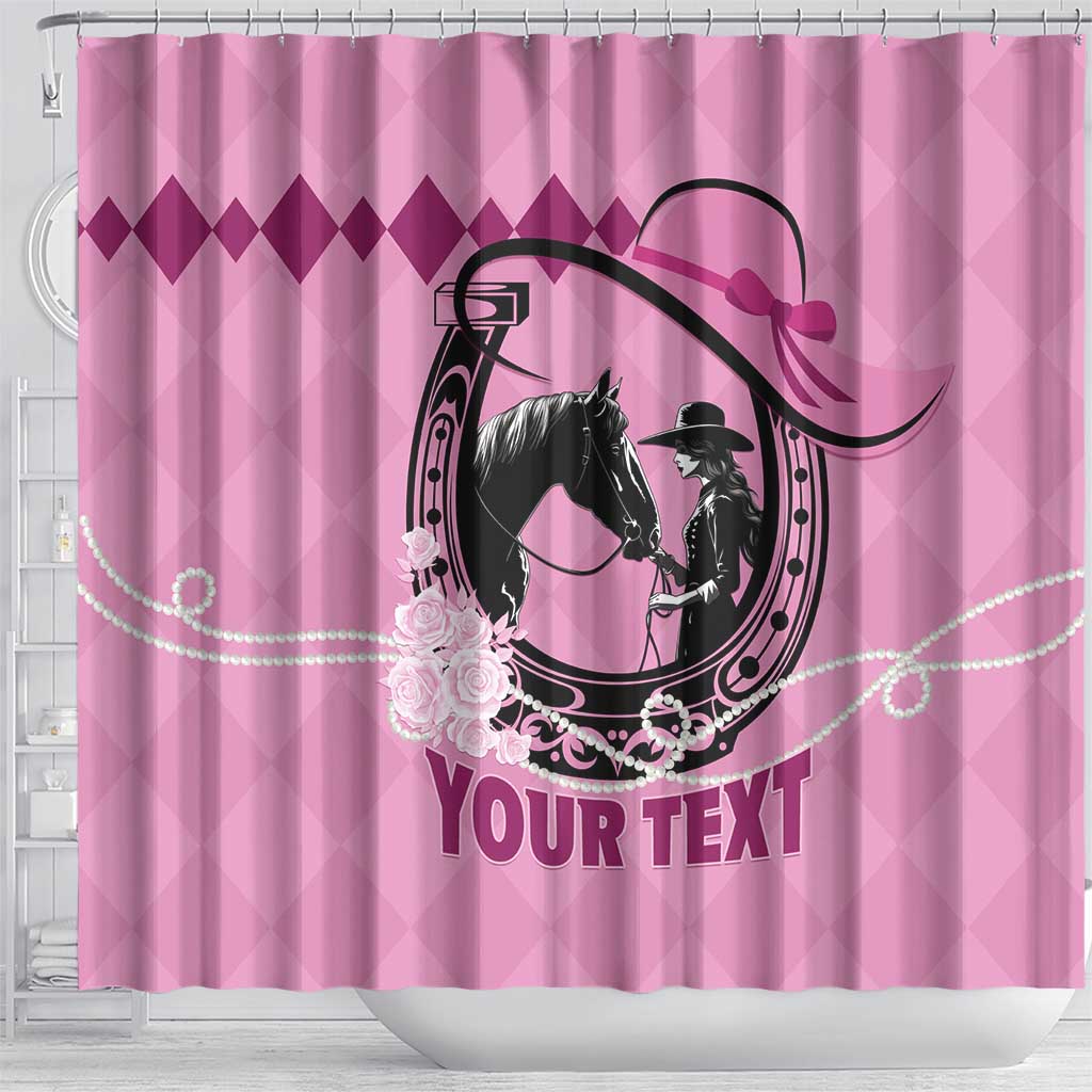 Personalized Kentucky Horse Racing Shower Curtain Beauty and The Horse Pink Version LT01