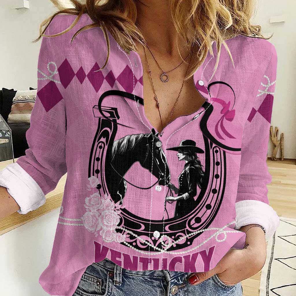 Personalized Kentucky Horse Racing Women Casual Shirt Beauty and The Horse Pink Version LT01