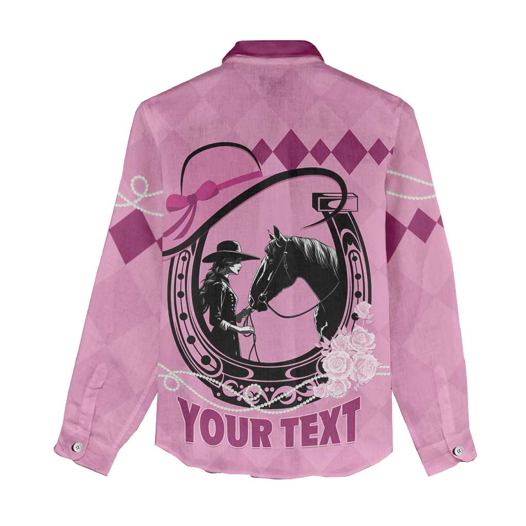 Personalized Kentucky Horse Racing Women Casual Shirt Beauty and The Horse Pink Version LT01