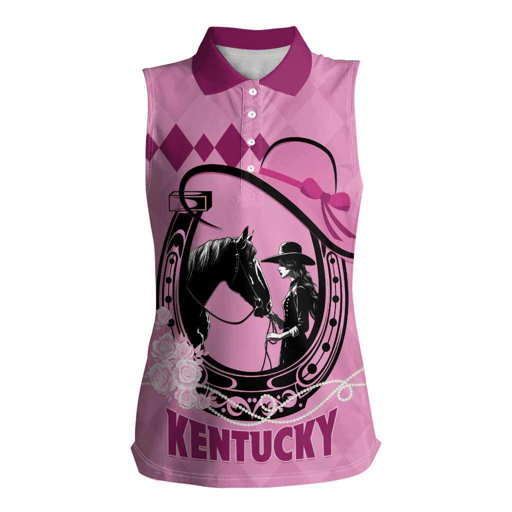 Personalized Kentucky Horse Racing Women Sleeveless Polo Shirt Beauty and The Horse Pink Version LT01