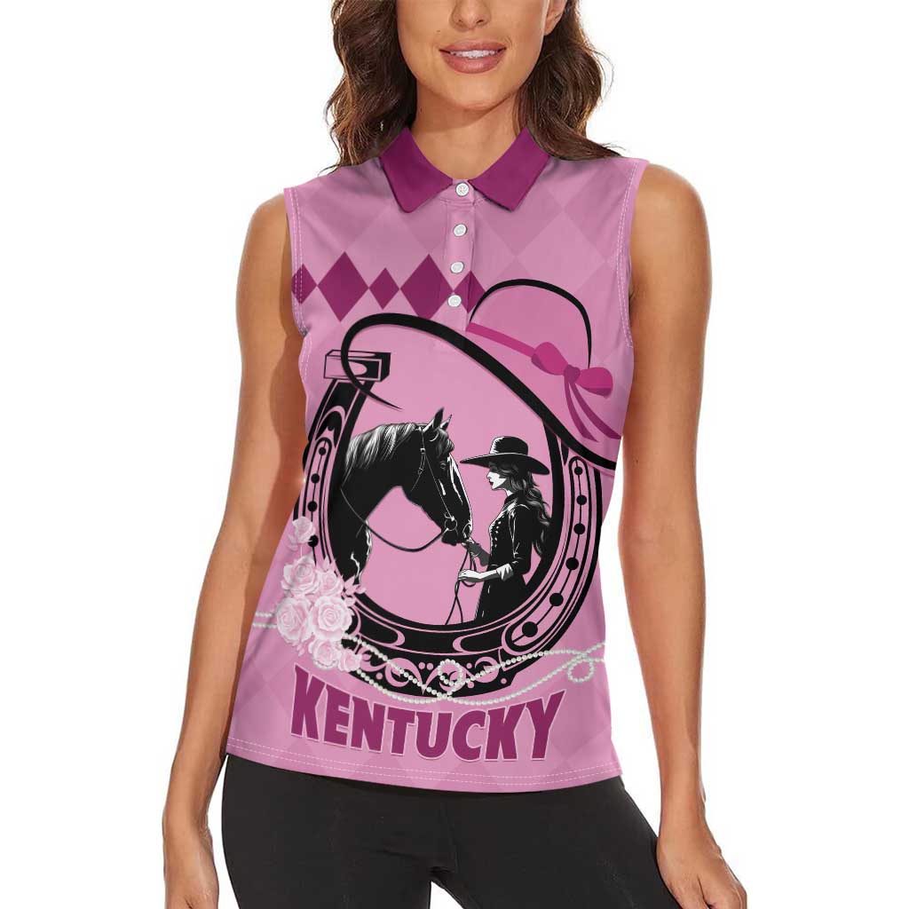 Personalized Kentucky Horse Racing Women Sleeveless Polo Shirt Beauty and The Horse Pink Version LT01