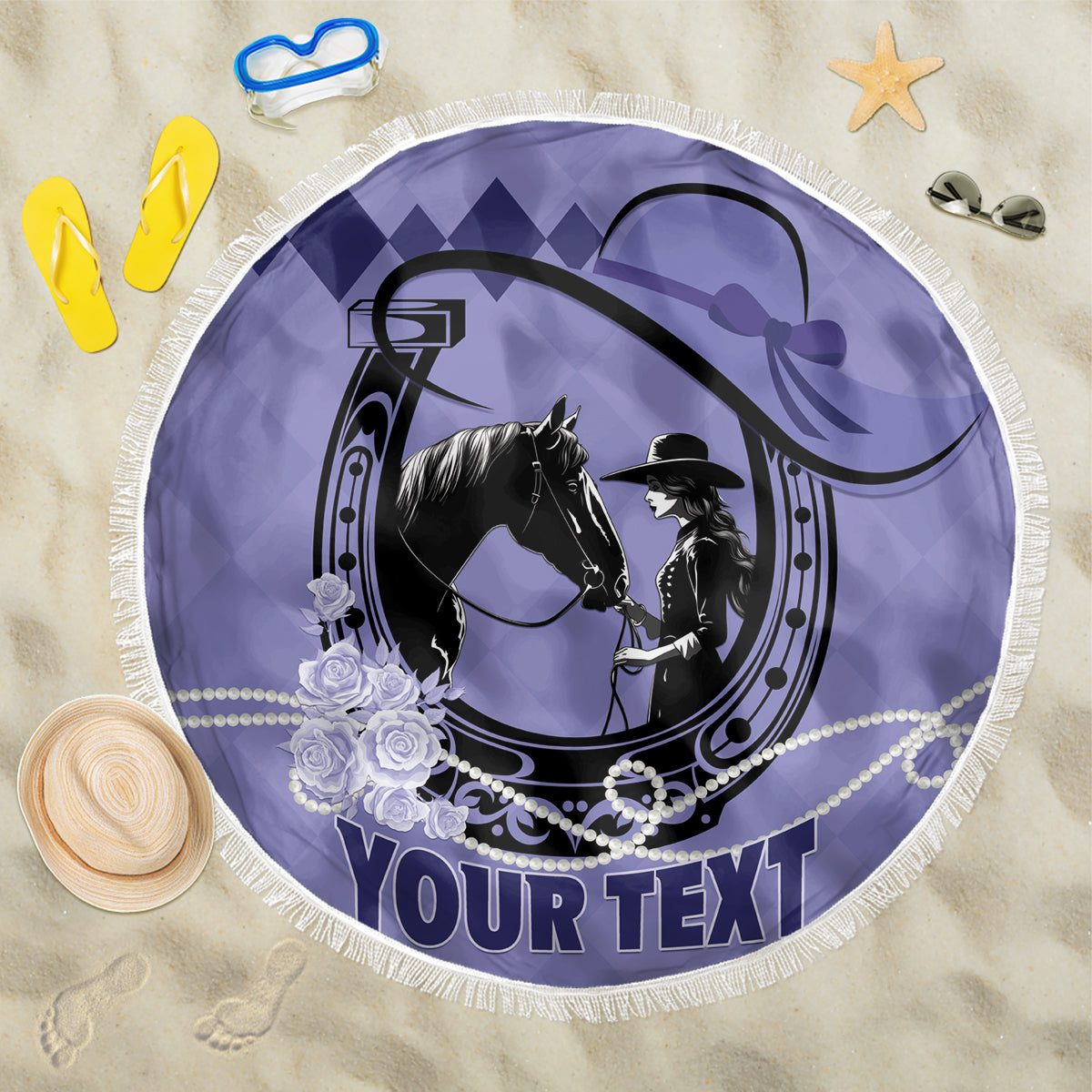 Personalized Kentucky Horse Racing 2024 Beach Blanket Beauty and The Horse Purple Version