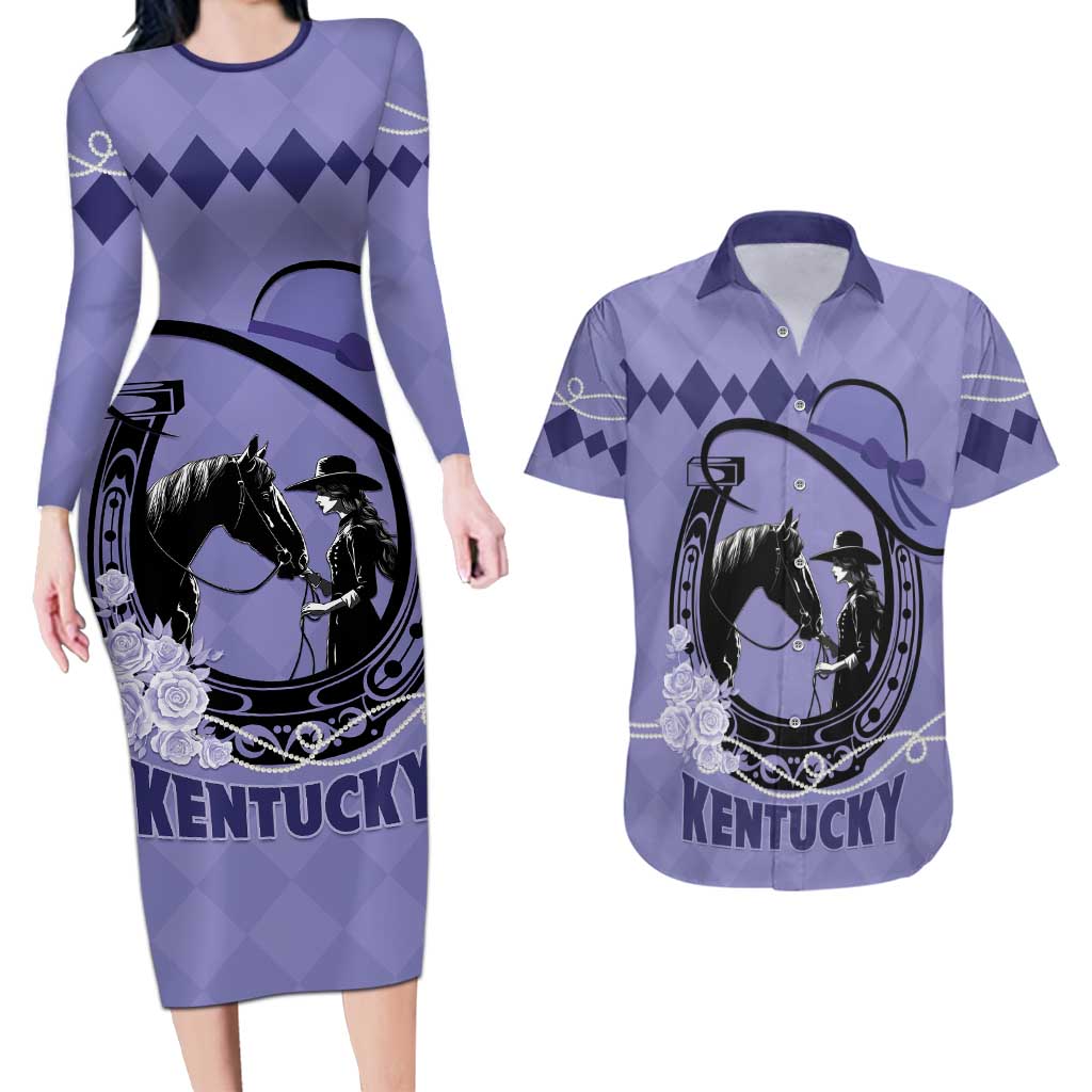 Personalized Kentucky Horse Racing Couples Matching Long Sleeve Bodycon Dress and Hawaiian Shirt Beauty and The Horse Purple Version LT01