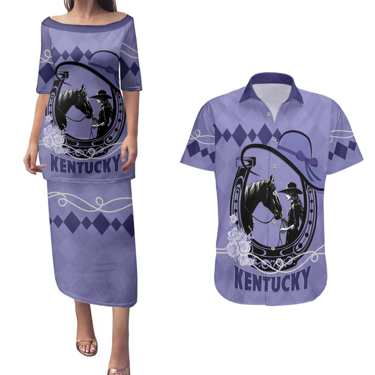 Personalized Kentucky Horse Racing Couples Matching Puletasi and Hawaiian Shirt Beauty and The Horse Purple Version LT01