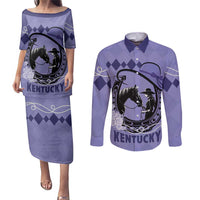 Personalized Kentucky Horse Racing Couples Matching Puletasi and Long Sleeve Button Shirt Beauty and The Horse Purple Version LT01
