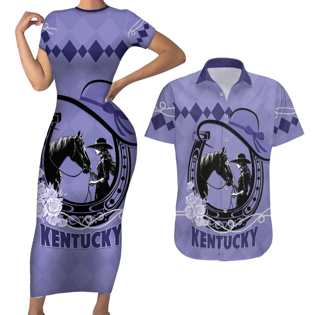 Personalized Kentucky Horse Racing Couples Matching Short Sleeve Bodycon Dress and Hawaiian Shirt Beauty and The Horse Purple Version LT01