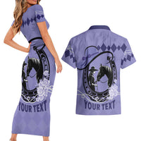 Personalized Kentucky Horse Racing Couples Matching Short Sleeve Bodycon Dress and Hawaiian Shirt Beauty and The Horse Purple Version LT01