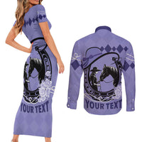 Personalized Kentucky Horse Racing Couples Matching Short Sleeve Bodycon Dress and Long Sleeve Button Shirt Beauty and The Horse Purple Version LT01