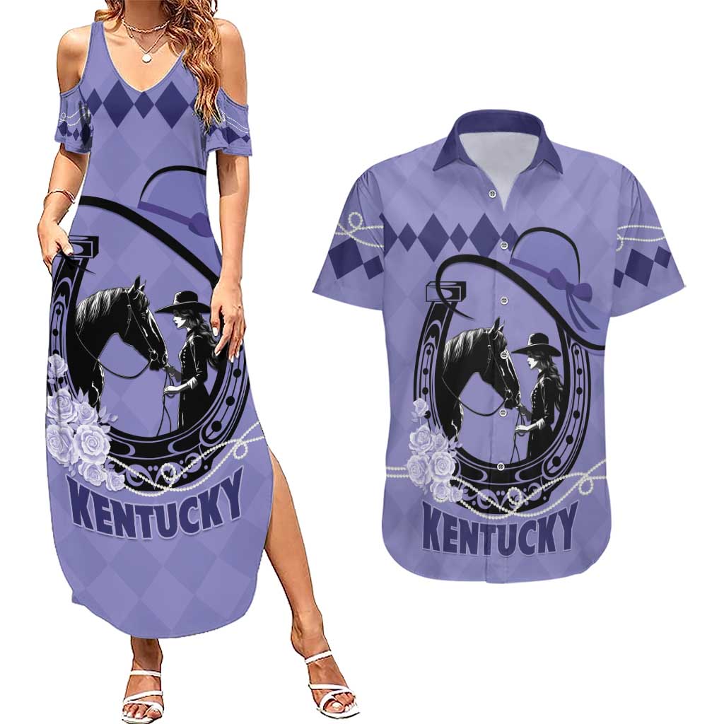 Personalized Kentucky Horse Racing Couples Matching Summer Maxi Dress and Hawaiian Shirt Beauty and The Horse Purple Version LT01