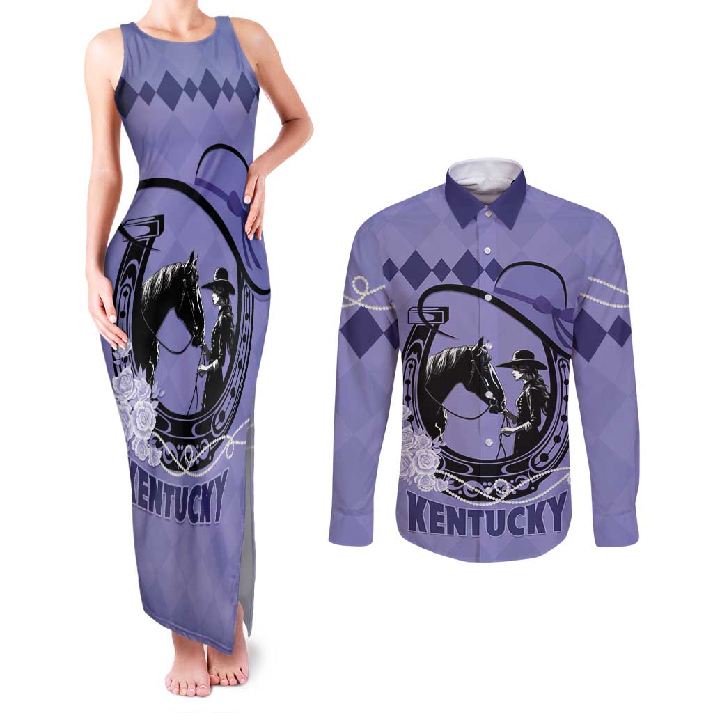 Personalized Kentucky Horse Racing Couples Matching Tank Maxi Dress and Long Sleeve Button Shirt Beauty and The Horse Purple Version LT01