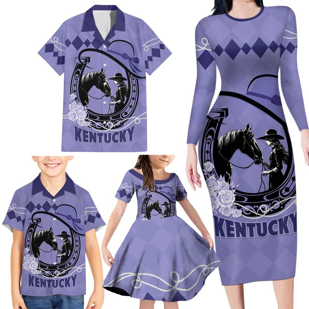 Personalized Kentucky Horse Racing Family Matching Long Sleeve Bodycon Dress and Hawaiian Shirt Beauty and The Horse Purple Version LT01