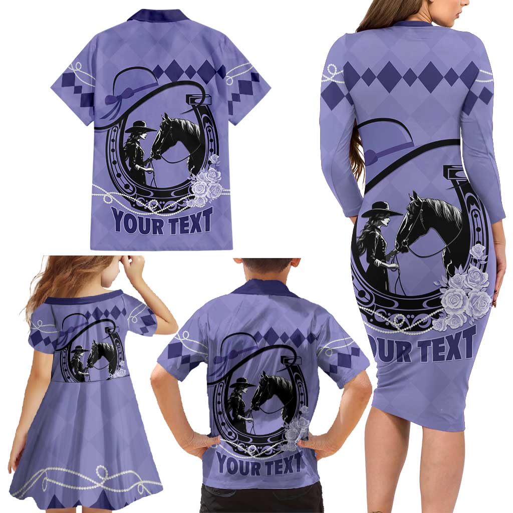 Personalized Kentucky Horse Racing Family Matching Long Sleeve Bodycon Dress and Hawaiian Shirt Beauty and The Horse Purple Version LT01