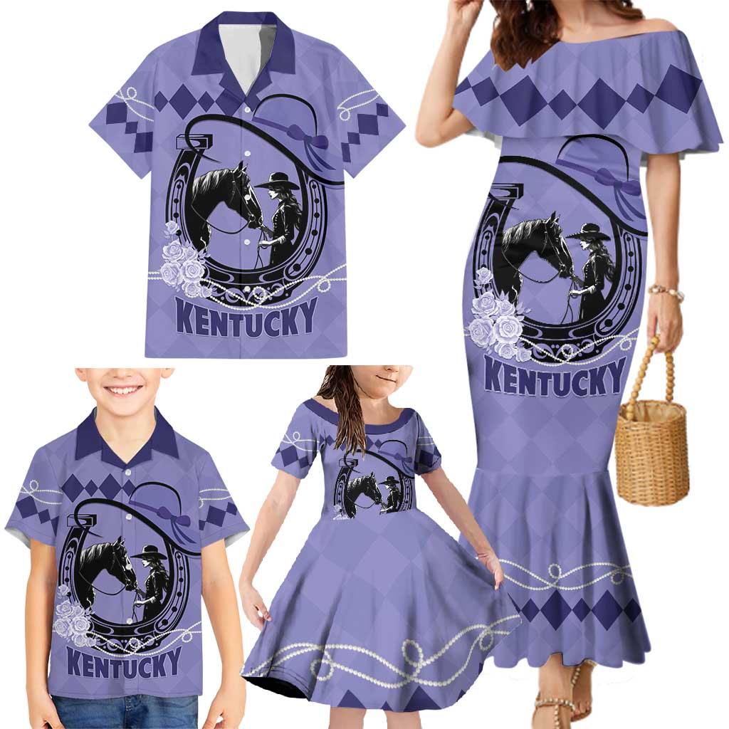 Personalized Kentucky Horse Racing Family Matching Mermaid Dress and Hawaiian Shirt Beauty and The Horse Purple Version LT01