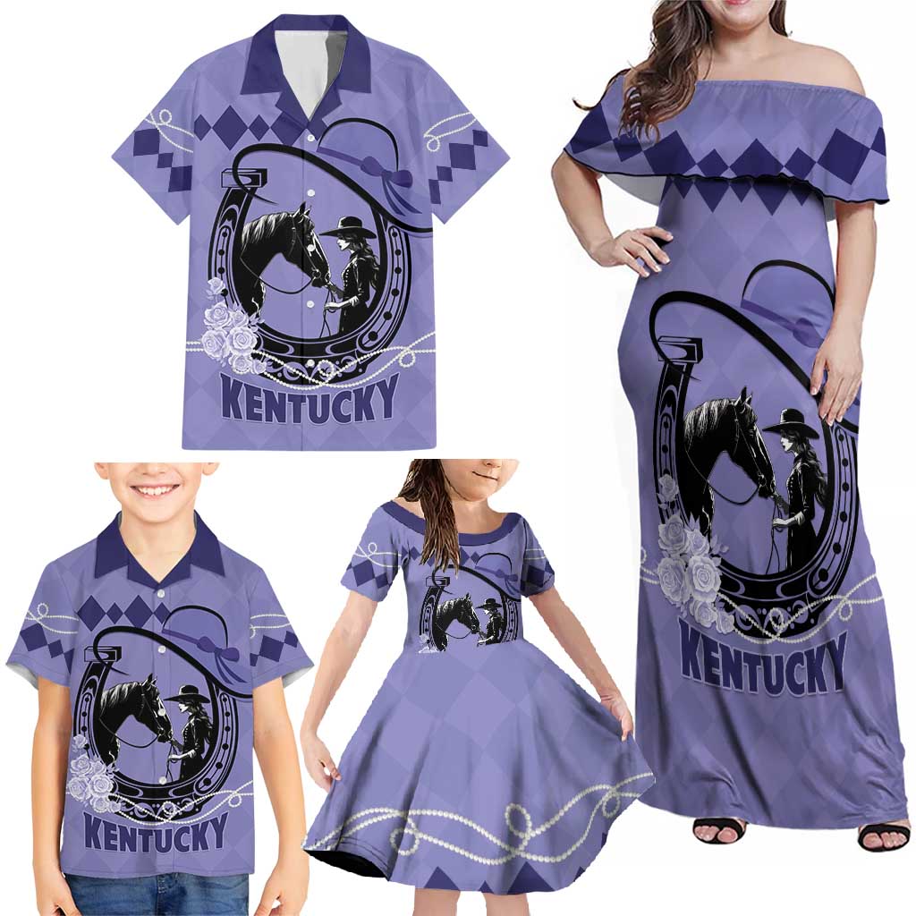 Personalized Kentucky Horse Racing Family Matching Off Shoulder Maxi Dress and Hawaiian Shirt Beauty and The Horse Purple Version LT01