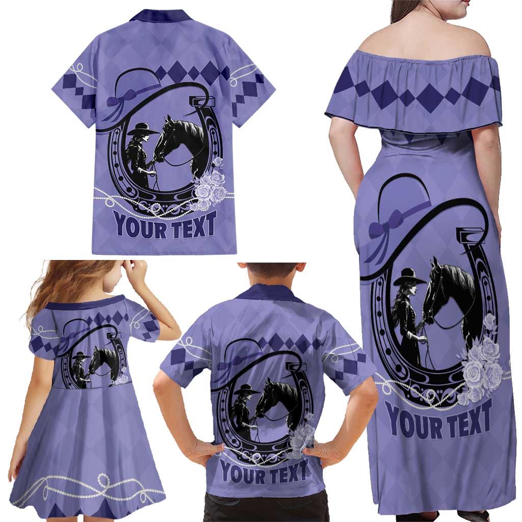 Personalized Kentucky Horse Racing Family Matching Off Shoulder Maxi Dress and Hawaiian Shirt Beauty and The Horse Purple Version LT01