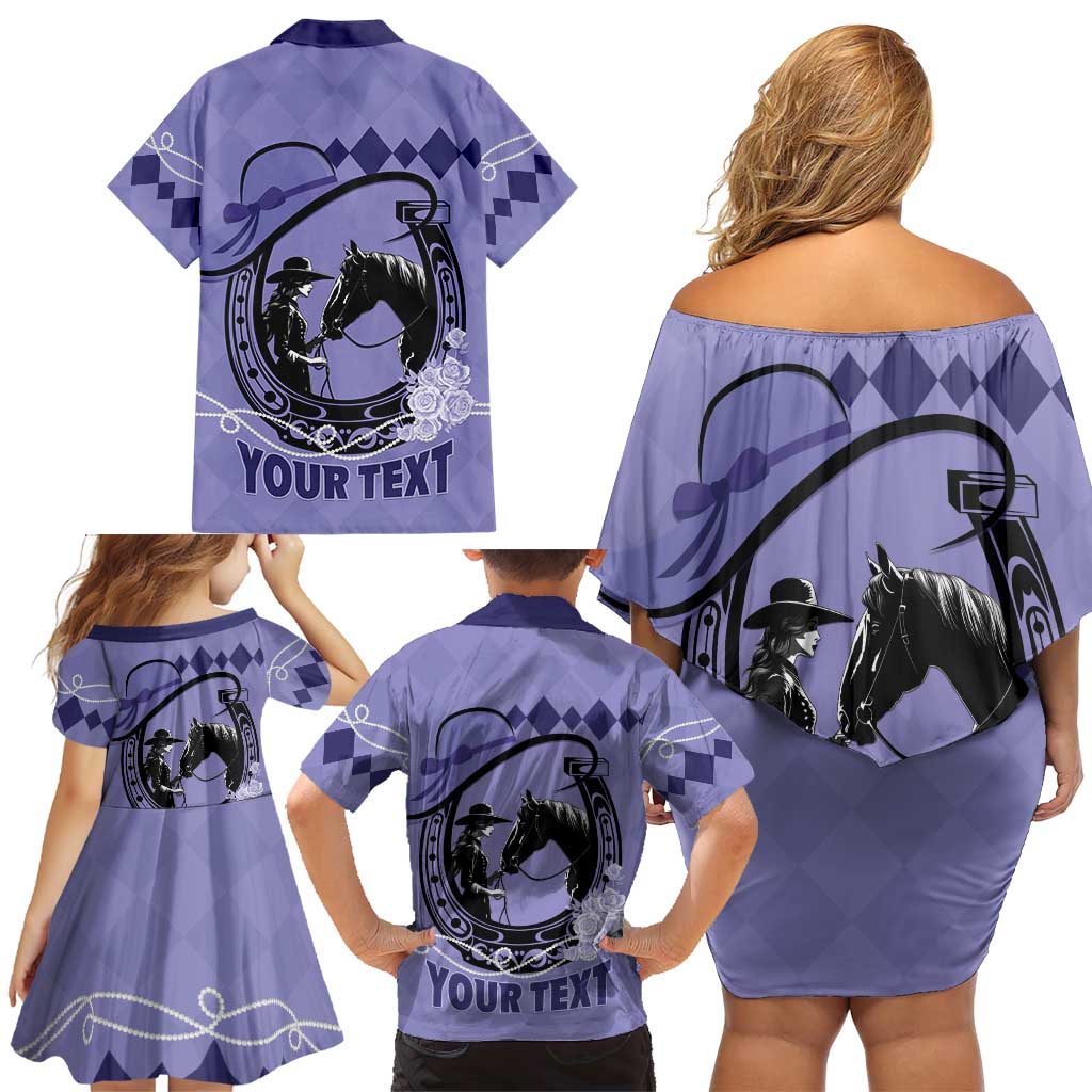 Personalized Kentucky Horse Racing Family Matching Off Shoulder Short Dress and Hawaiian Shirt Beauty and The Horse Purple Version LT01