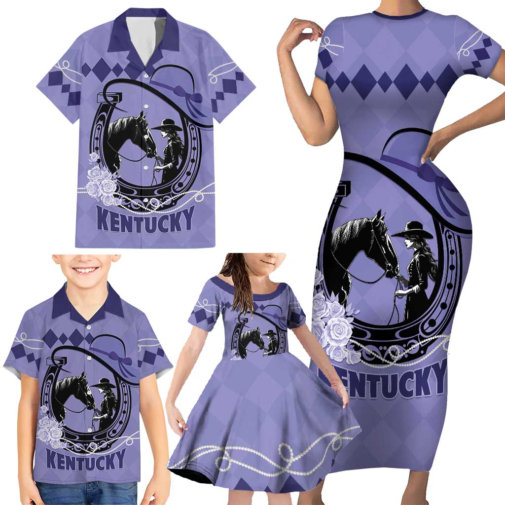 Personalized Kentucky Horse Racing Family Matching Short Sleeve Bodycon Dress and Hawaiian Shirt Beauty and The Horse Purple Version LT01