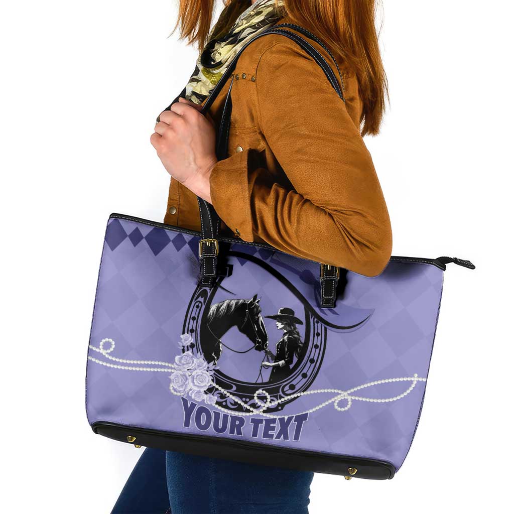 Personalized Kentucky Horse Racing Leather Tote Bag Beauty and The Horse Purple Version LT01