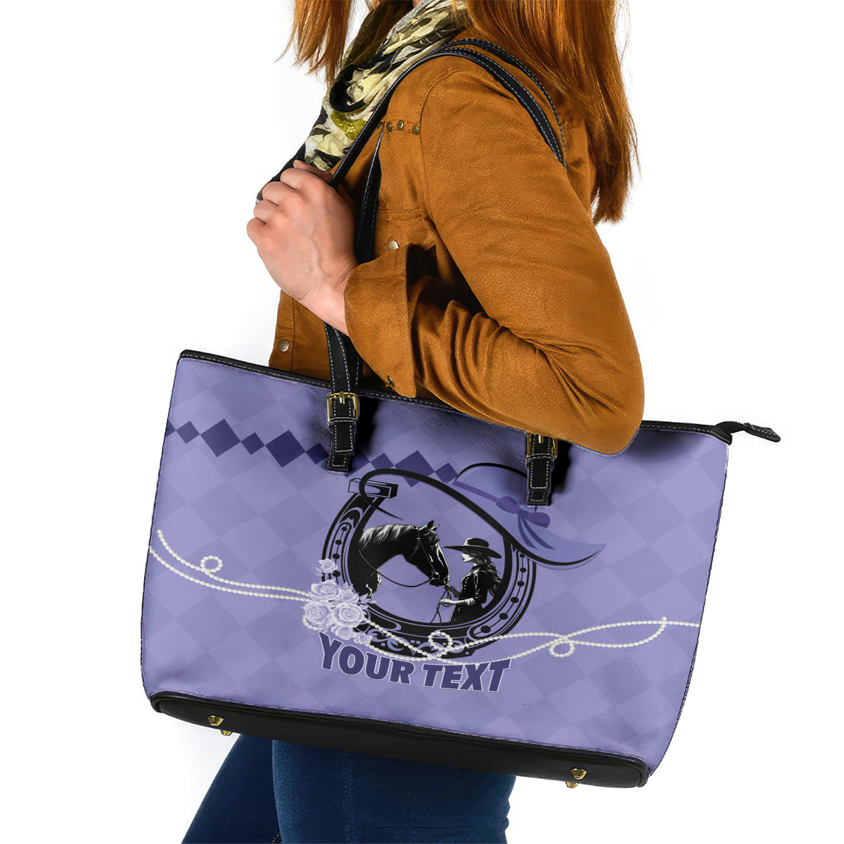 Personalized Kentucky Horse Racing 2024 Leather Tote Bag Beauty and The Horse Purple Version
