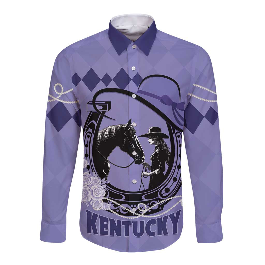 Personalized Kentucky Horse Racing Long Sleeve Button Shirt Beauty and The Horse Purple Version LT01
