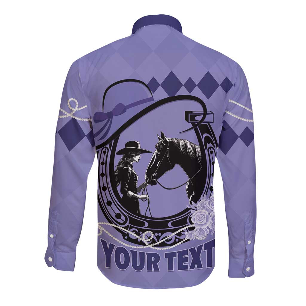 Personalized Kentucky Horse Racing Long Sleeve Button Shirt Beauty and The Horse Purple Version LT01