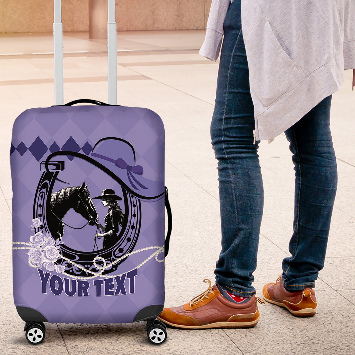 Personalized Kentucky Horse Racing 2024 Luggage Cover Beauty and The Horse Purple Version