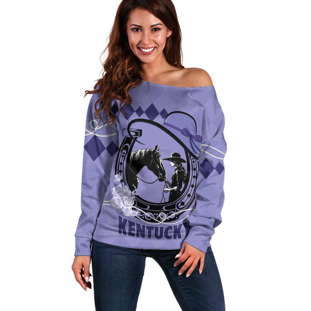 Personalized Kentucky Horse Racing Off Shoulder Sweater Beauty and The Horse Purple Version LT01