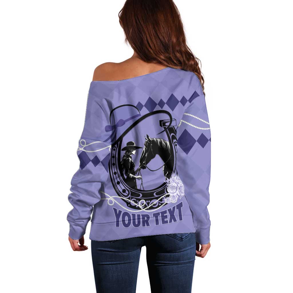 Personalized Kentucky Horse Racing Off Shoulder Sweater Beauty and The Horse Purple Version LT01