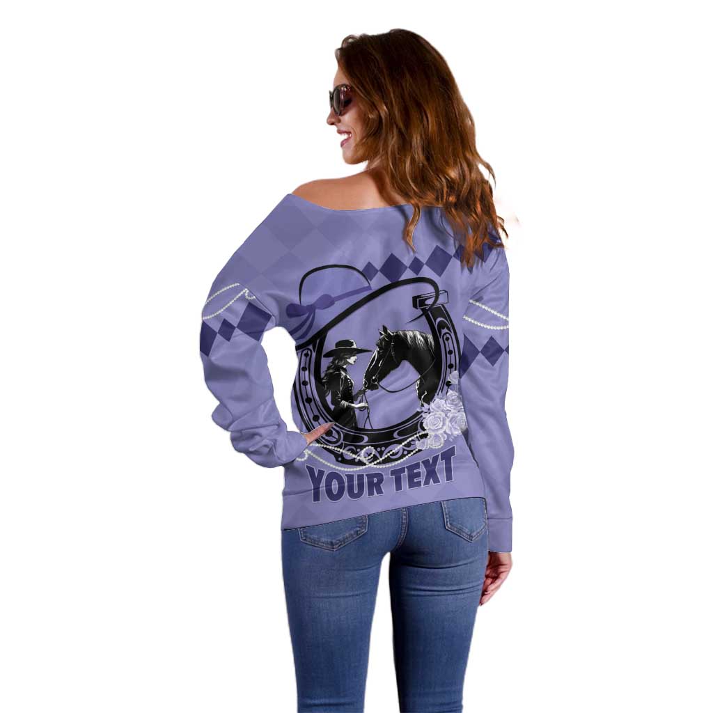 Personalized Kentucky Horse Racing Off Shoulder Sweater Beauty and The Horse Purple Version LT01
