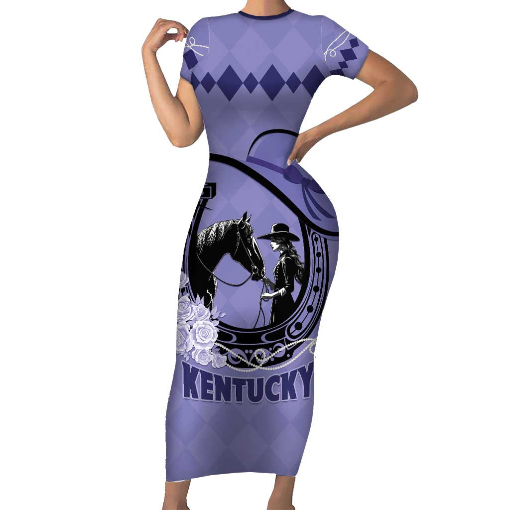 Personalized Kentucky Horse Racing Short Sleeve Bodycon Dress Beauty and The Horse Purple Version LT01