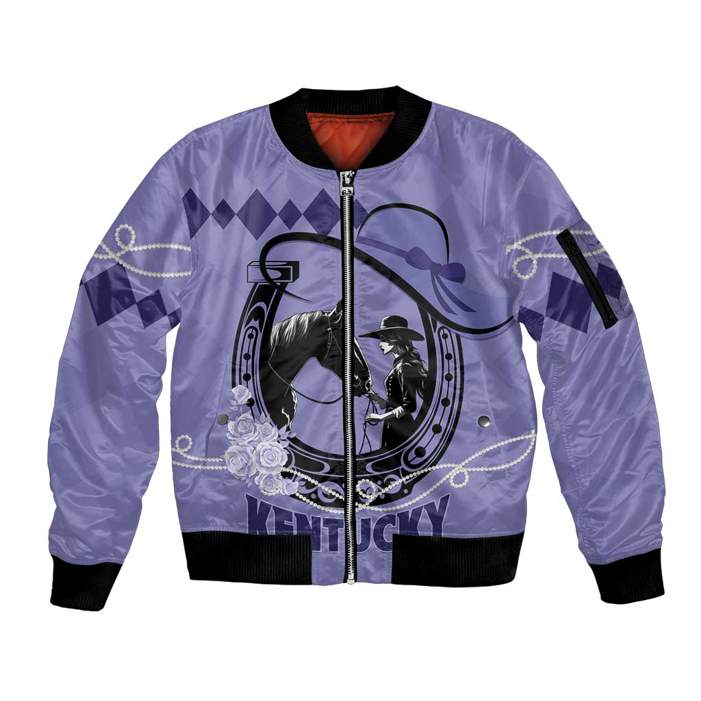 Personalized Kentucky Horse Racing Sleeve Zip Bomber Jacket Beauty and The Horse Purple Version LT01