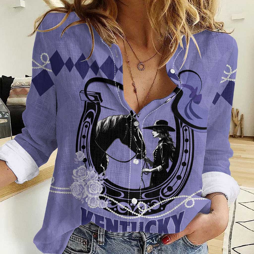 Personalized Kentucky Horse Racing Women Casual Shirt Beauty and The Horse Purple Version LT01