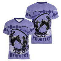 Personalized Kentucky Horse Racing Women V-Neck T-Shirt Beauty and The Horse Purple Version LT01