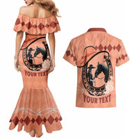 Personalized Kentucky Horse Racing Couples Matching Mermaid Dress and Hawaiian Shirt Beauty and The Horse Orange Version LT01
