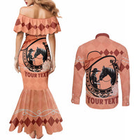 Personalized Kentucky Horse Racing Couples Matching Mermaid Dress and Long Sleeve Button Shirt Beauty and The Horse Orange Version LT01