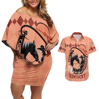 Personalized Kentucky Horse Racing Couples Matching Off Shoulder Short Dress and Hawaiian Shirt Beauty and The Horse Orange Version LT01
