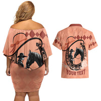 Personalized Kentucky Horse Racing Couples Matching Off Shoulder Short Dress and Hawaiian Shirt Beauty and The Horse Orange Version LT01