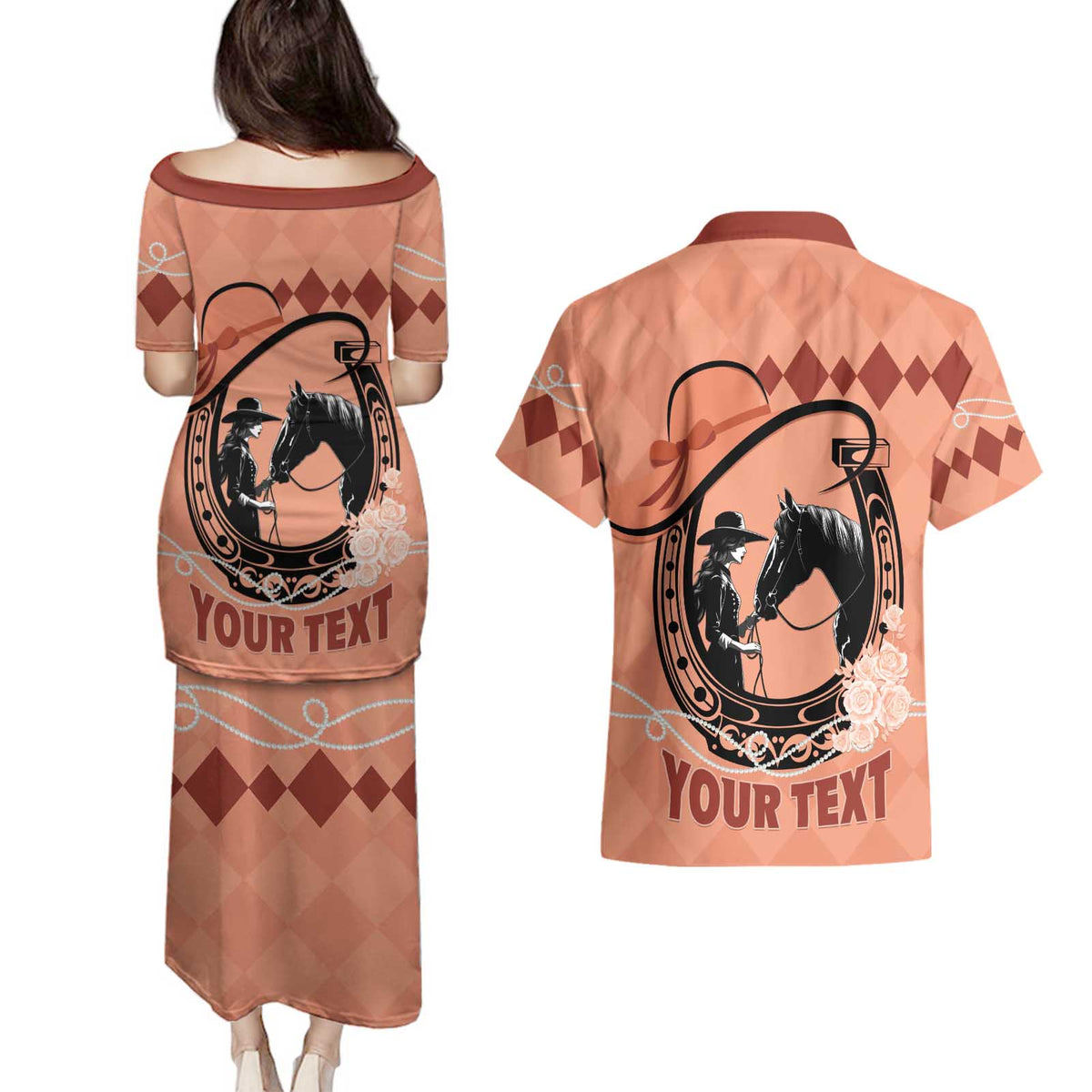 Personalized Kentucky Horse Racing Couples Matching Puletasi and Hawaiian Shirt Beauty and The Horse Orange Version LT01