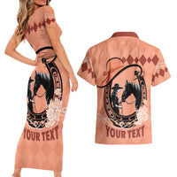 Personalized Kentucky Horse Racing Couples Matching Short Sleeve Bodycon Dress and Hawaiian Shirt Beauty and The Horse Orange Version LT01
