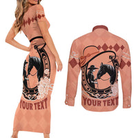 Personalized Kentucky Horse Racing Couples Matching Short Sleeve Bodycon Dress and Long Sleeve Button Shirt Beauty and The Horse Orange Version LT01