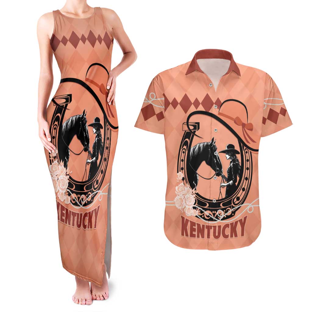 Personalized Kentucky Horse Racing Couples Matching Tank Maxi Dress and Hawaiian Shirt Beauty and The Horse Orange Version LT01
